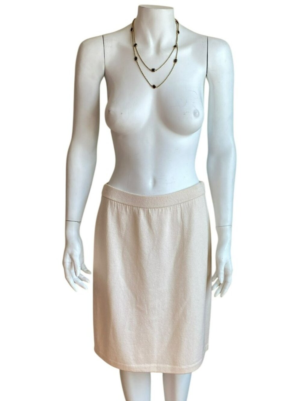 St John Collection Cream Off White Knit Skirt Santana Stretch Elastic Waist 10 - Picture 2 of 7